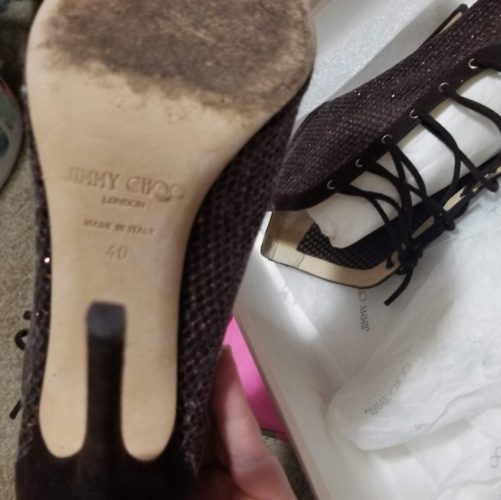 Jimmy Choo Glitter Mesh Open Toe Booties - image 3